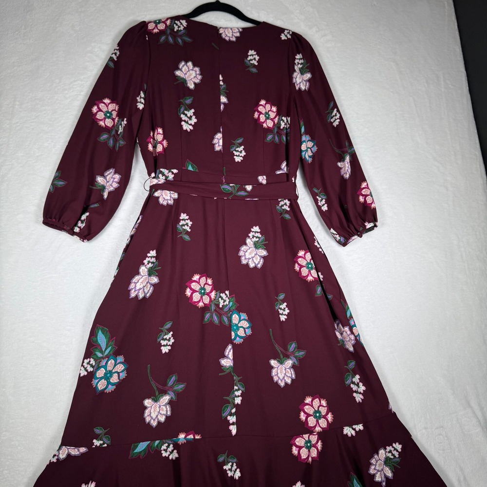 Talbots Petite Burgundy Floral Maxi Dress‎ V-Neck Ruffle Hem 8P VN5084 - Picture 4 of 11